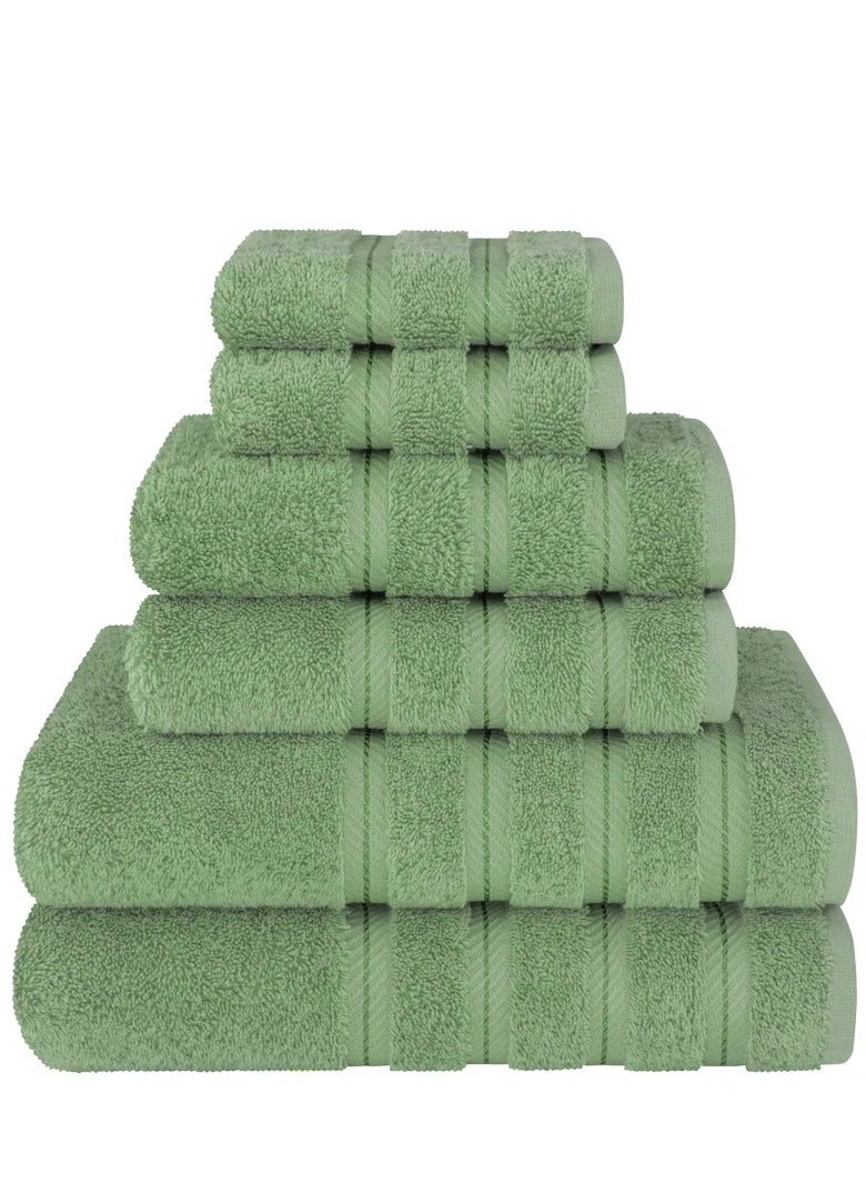 Towel Set Luxury Hotel Quality 600 GSM Genuine Combed Cotton, Super Soft & Absorbent Family Bath Towels 6 Piece Set -  2 Bath Towels, 2 Hand Towels, 2 Washcloths - Sage Green