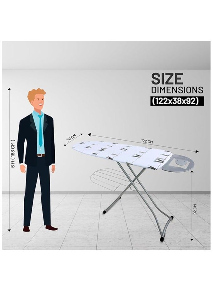 122 x 38 cm Ironing Board with Steam Iron Rest - Portable Lightweight Heat Resistant, Contemporary Lightweight Iron Board with Adjustable Height & Lock System|Perfect for Laundry Home & More