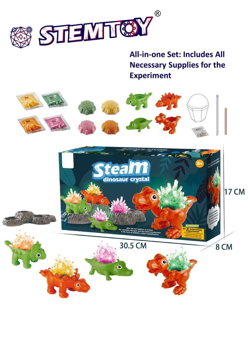 STEMTOY Crystal Growing Kit for Kids – Grow 4 Vibrant Colored Crystal Dinosaurs, Easy DIY Science Experiment Kit, Creative STEM Learning and Educational Toy & Gift for Boys & Girls Ages 8+