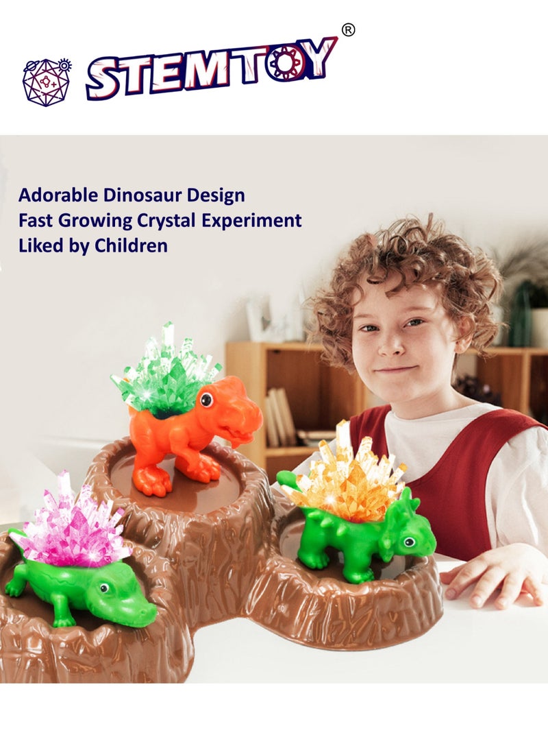 STEMTOY Crystal Growing Kit for Kids – Grow 4 Vibrant Colored Crystal Dinosaurs, Easy DIY Science Experiment Kit, Creative STEM Learning and Educational Toy & Gift for Boys & Girls Ages 8+