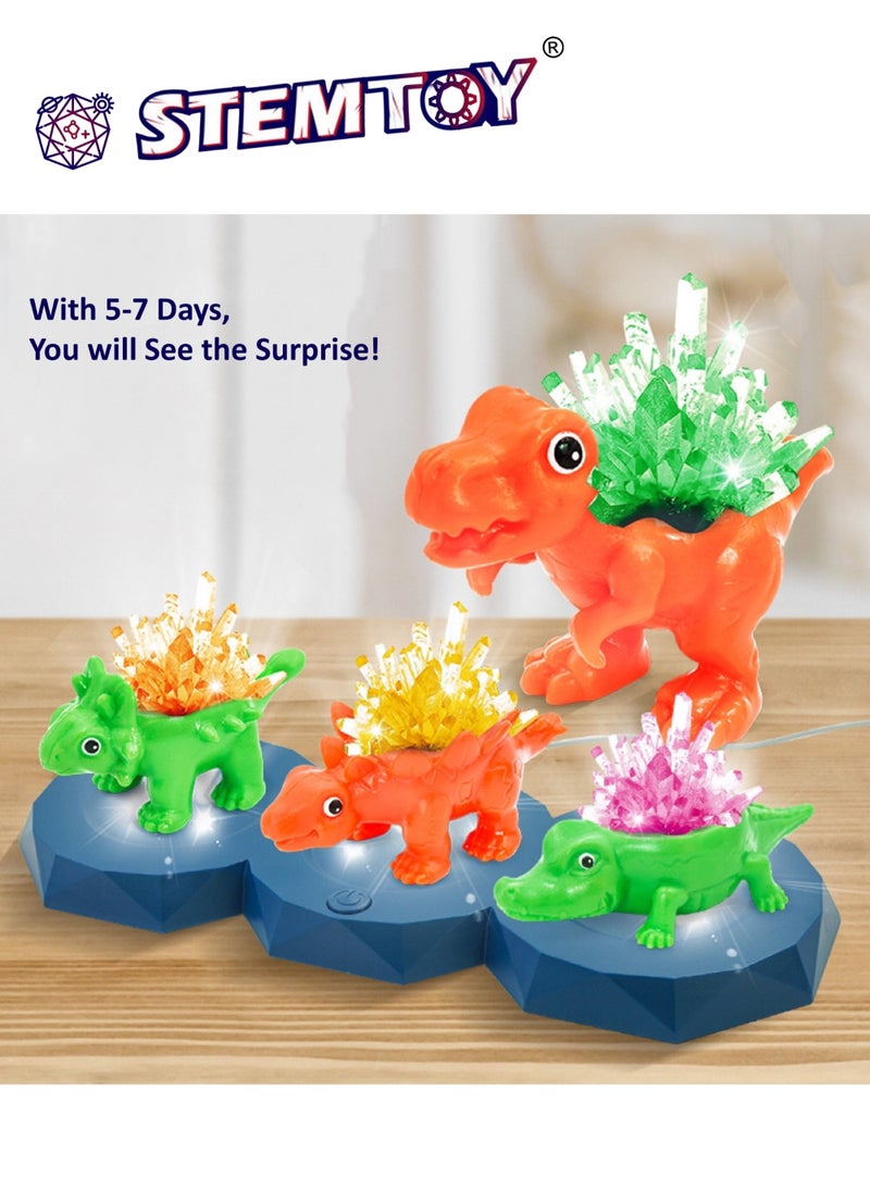 STEMTOY Crystal Growing Kit for Kids – Grow 4 Vibrant Colored Crystal Dinosaurs, Easy DIY Science Experiment Kit, Creative STEM Learning and Educational Toy & Gift for Boys & Girls Ages 8+