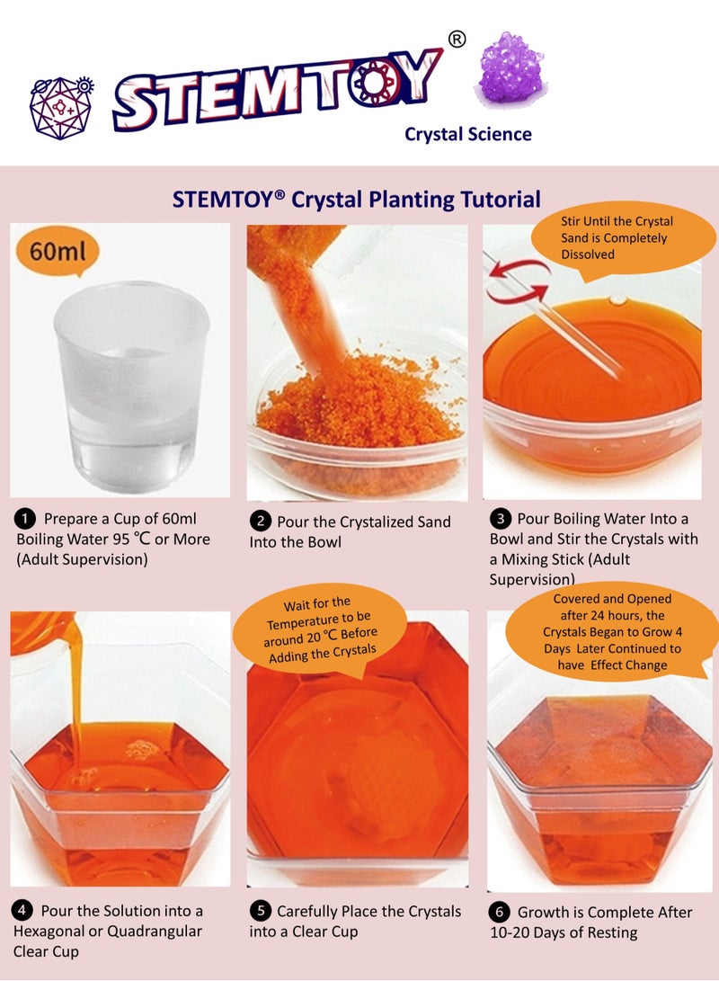 Crystal Growing Kit for Kids - 2pc Crystal Set - Grow Gemstone & Crystals with Display Stand, Easy DIY Science Experiment Kit, STEM Learning and Educational Toy & Gift for Boys & Girls Ages 6+