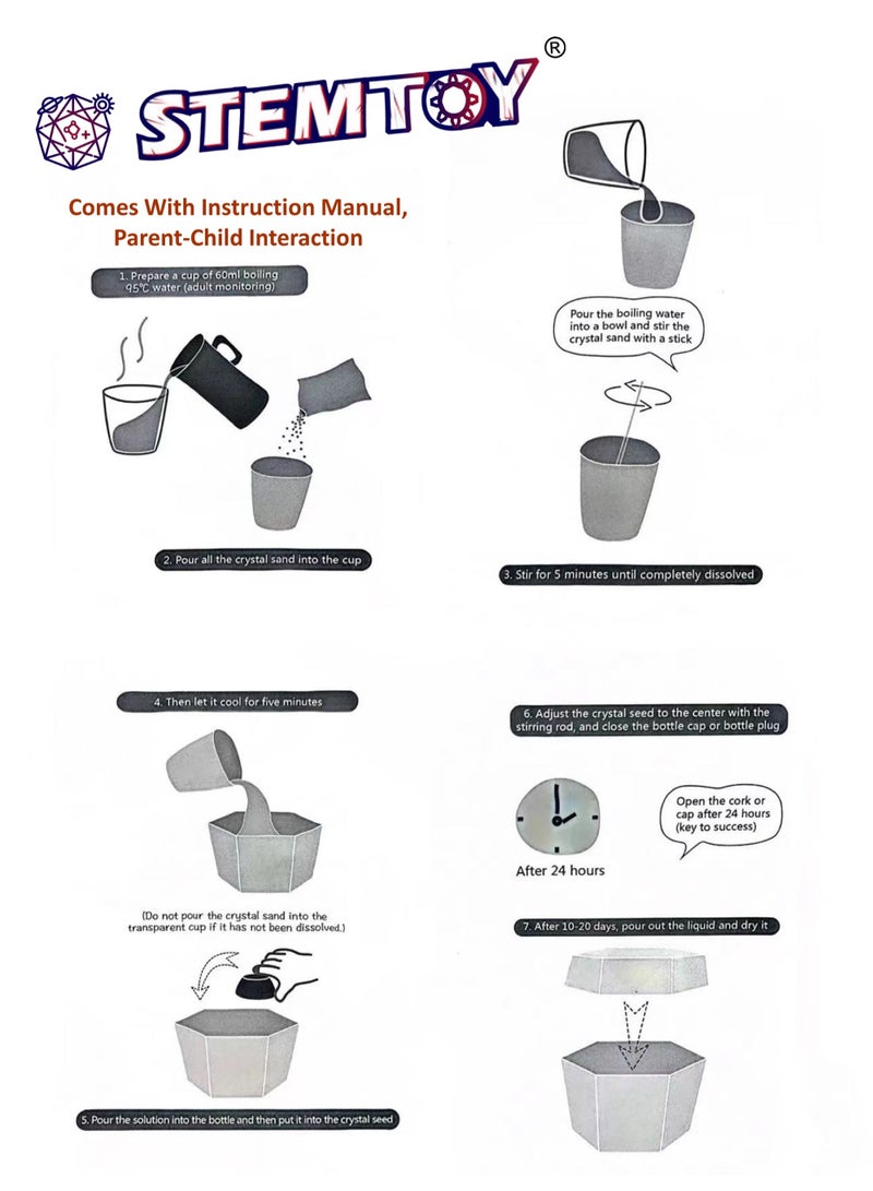 Crystal Growing Kit for Kids - 2pc Crystal Set - Grow Gemstone & Crystals with Display Stand, Easy DIY Science Experiment Kit, STEM Learning and Educational Toy & Gift for Boys & Girls Ages 6+