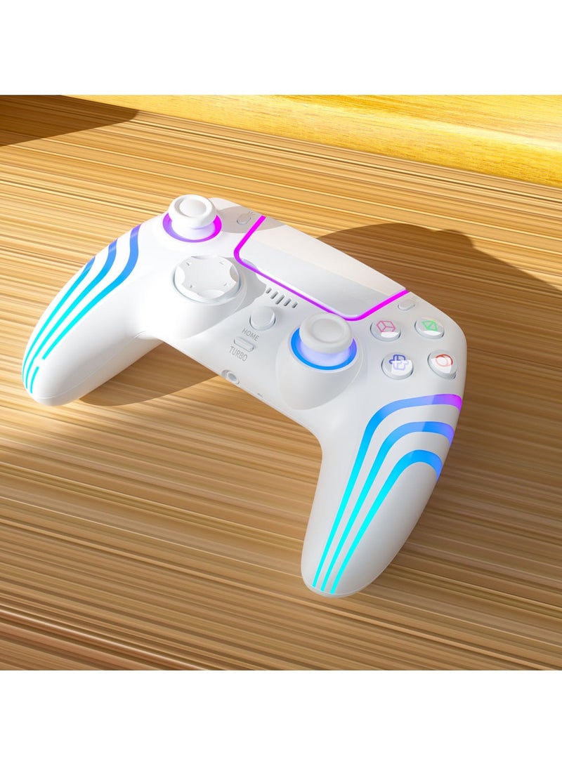 PS4 Wireless Controller 6-Axis Gyro and Ergonomic Design / Long Hours Working Time / Customizable LED Light / Multi-Platform Compatibility / Long-Range Working Distance / Type-C Charging Ports - White