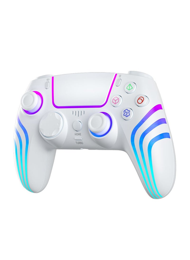 PS4 Wireless Controller 6-Axis Gyro and Ergonomic Design / Long Hours Working Time / Customizable LED Light / Multi-Platform Compatibility / Long-Range Working Distance / Type-C Charging Ports - White