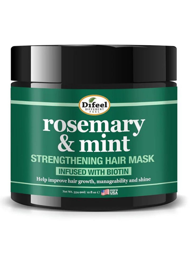 Difeel Rosemary and Mint Strengthening Hair Mask with Biotin, 12 oz  - Intensively Nourishes, Strengthens, and Revitalizes, Sulfate-Free