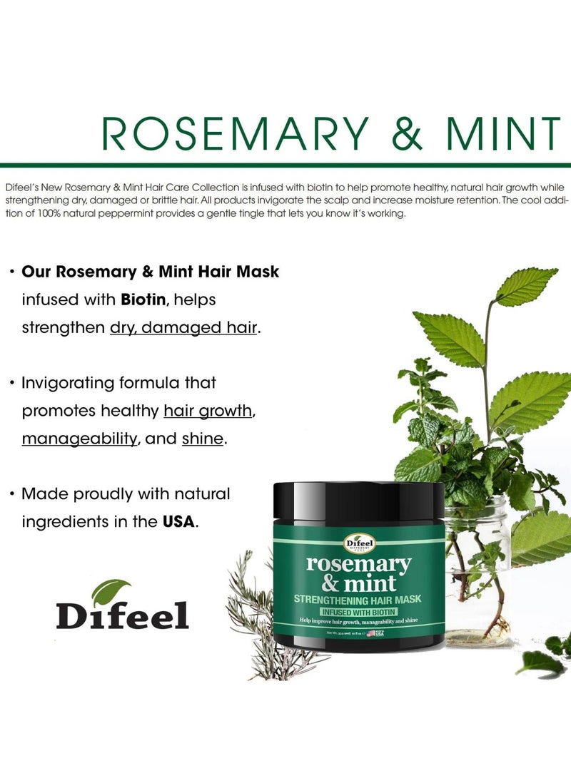 Difeel Rosemary and Mint Strengthening Hair Mask with Biotin, 12 oz  - Intensively Nourishes, Strengthens, and Revitalizes, Sulfate-Free