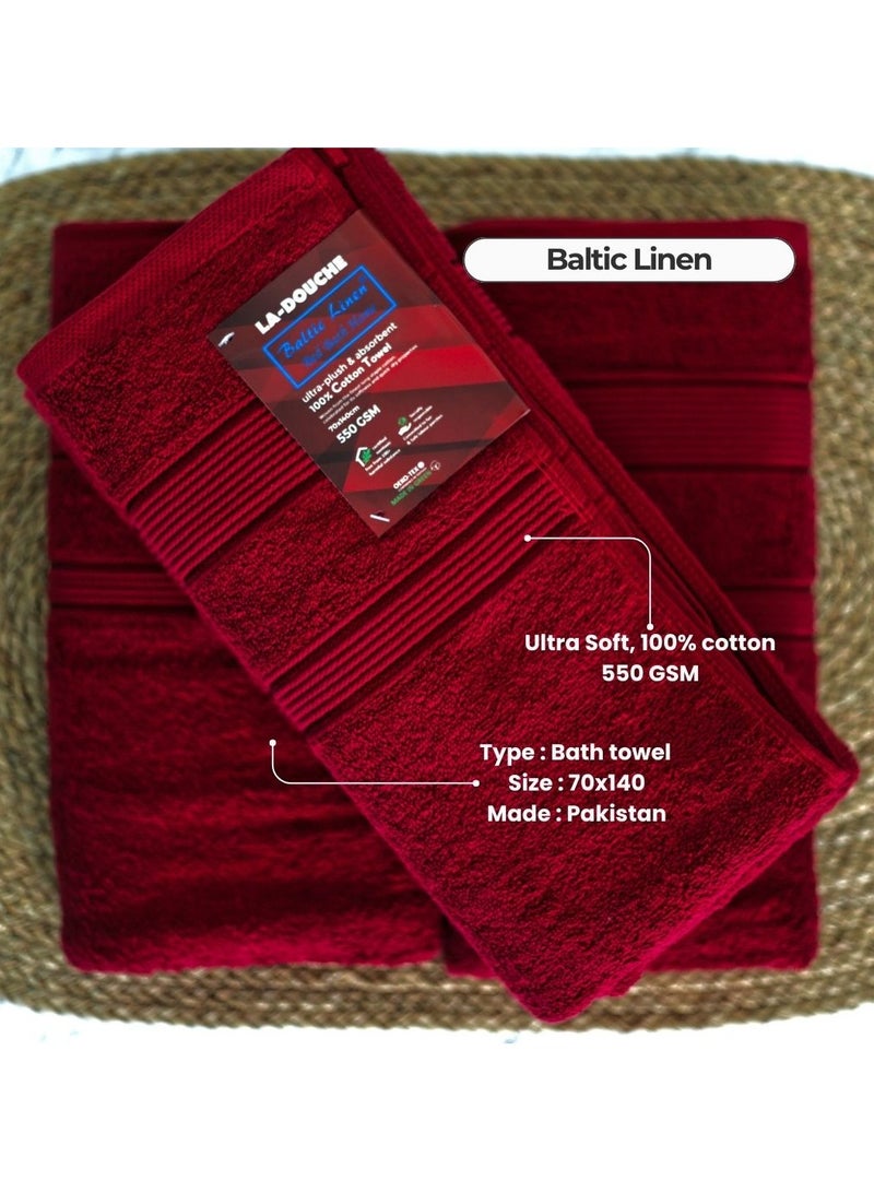 100% Cotton Ultra Soft Bath Towel Set, 70x140 cm, Quick Dry, Super Absorbent, Antibacterial Treatment, 550 GSM Terry, Maroon