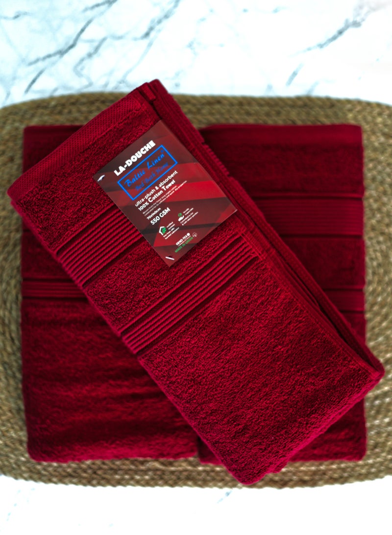 100% Cotton Ultra Soft Bath Towel Set, 70x140 cm, Quick Dry, Super Absorbent, Antibacterial Treatment, 550 GSM Terry, Maroon