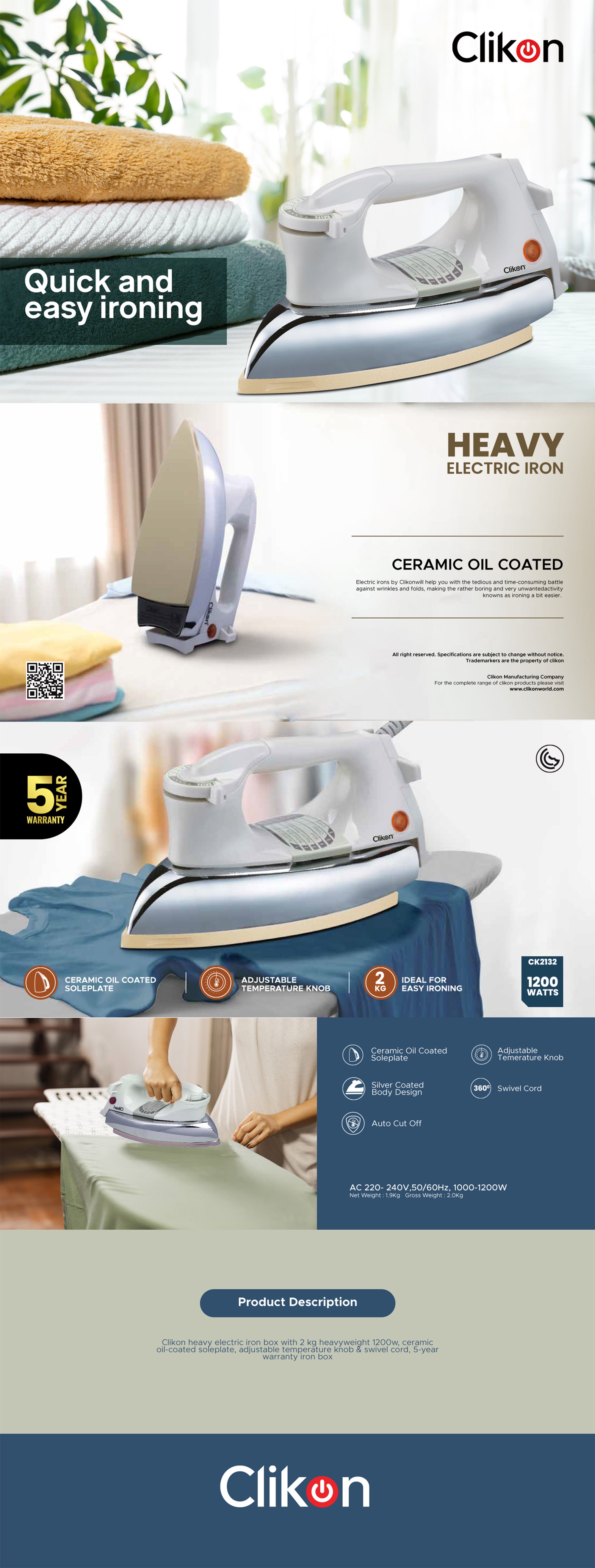 Dry Iron 1200 W CK2132 White/Cream