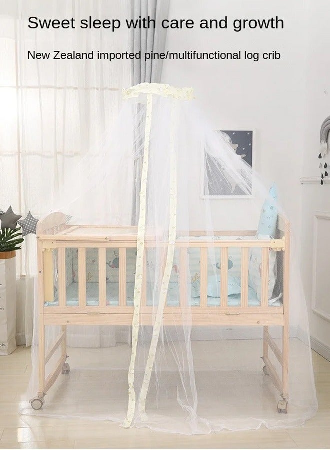 Multifunctional Solid Wood Bed Set For Newborn Baby With Mobile Cradle, Mosquito Net And Mat