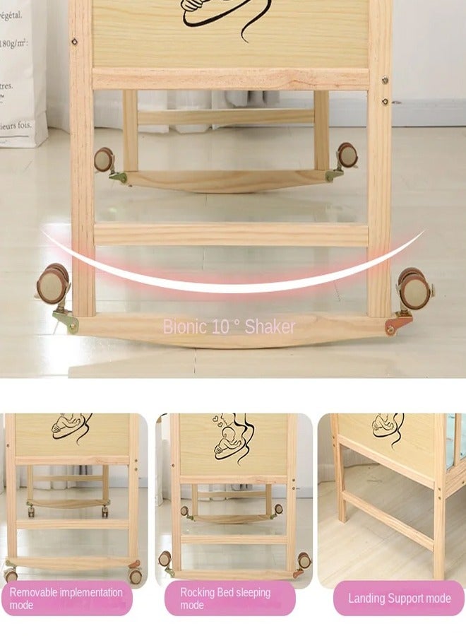 Multifunctional Solid Wood Bed Set For Newborn Baby With Mobile Cradle, Mosquito Net And Mat