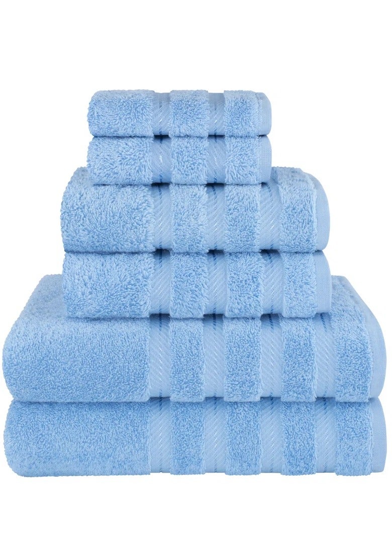 Towel Set Luxury Hotel Quality 600 GSM Genuine Combed Cotton, Super Soft & Absorbent Family Bath Towels 6 Piece Set -  2 Bath Towels, 2 Hand Towels, 2 Washcloths - Sky Blue