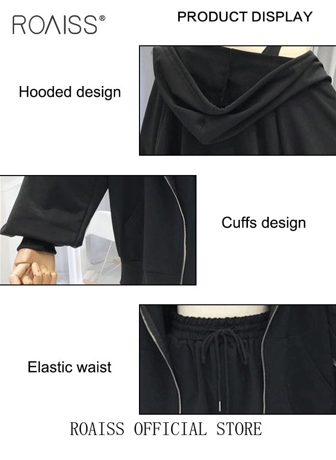 Women 3 Piece Set Hooded Long Sleeve Sweatshirt with Zip & Anti Exposure Camisole Tank Top & Shorts Classic and Timeless Solid Color Design Loose Fit to Enhance the Figure