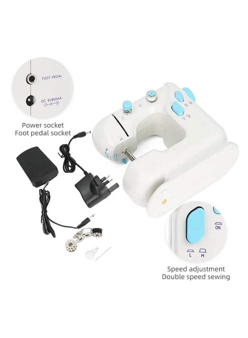 Sewing Machine Mini Electric Household Crafting Mending Overlock 12 Stitches with Presser Foot Pedal Beginners