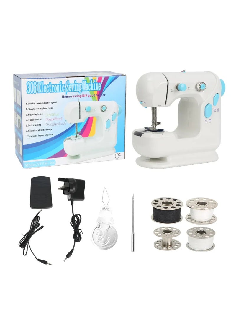 Sewing Machine Mini Electric Household Crafting Mending Overlock 12 Stitches with Presser Foot Pedal Beginners