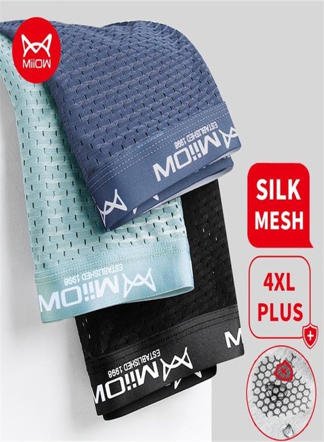 3Pcs  Mesh Men Boxer Underwear Graphene Antibacterial Male Panties Ice Silk Underpants Breathable  Boxershort