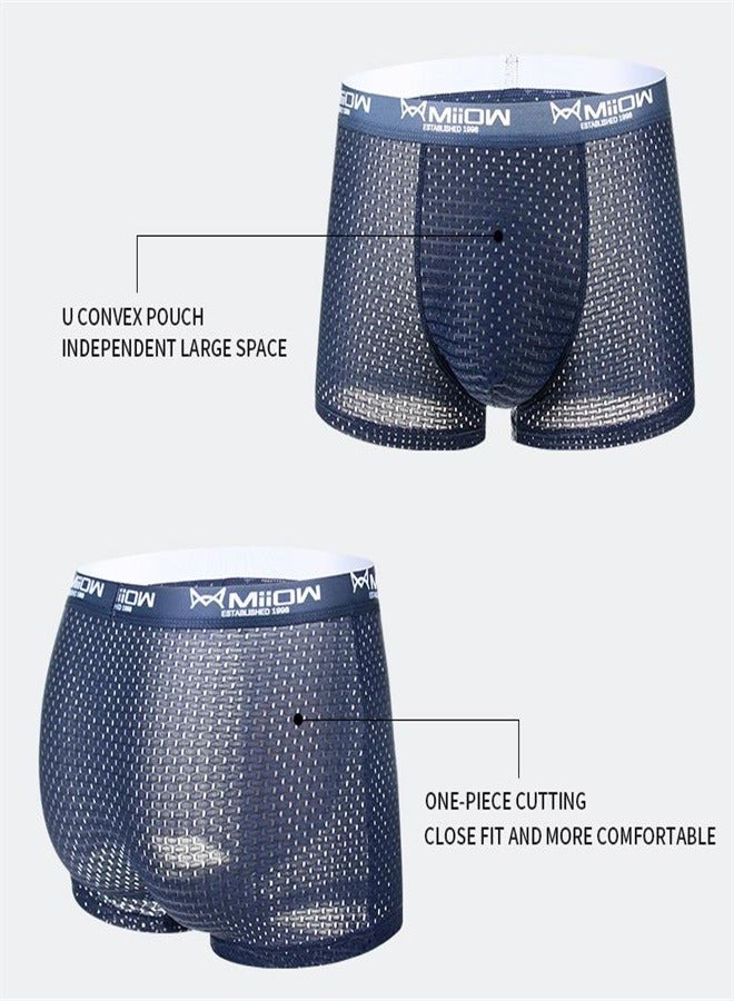 3Pcs  Mesh Men Boxer Underwear Graphene Antibacterial Male Panties Ice Silk Underpants Breathable  Boxershort