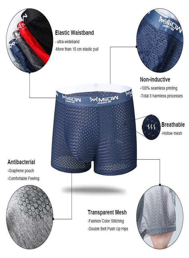 3Pcs  Mesh Men Boxer Underwear Graphene Antibacterial Male Panties Ice Silk Underpants Breathable  Boxershort