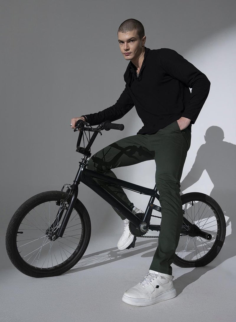 Men Relaxed Straight Leg Cotton Trousers