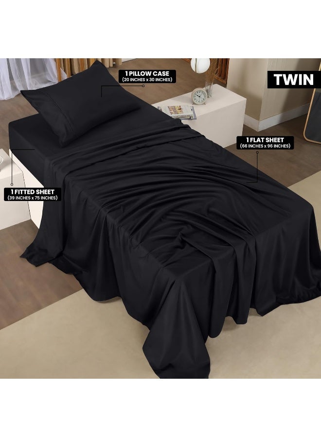Utopia Bedding Twin Bed Sheets Set - 3 Piece Bedding - Brushed Microfiber - Shrinkage and Fade Resistant - Easy Care (Twin, Black)