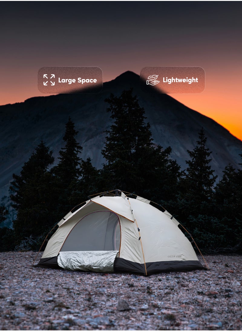 GT-3 Camping Tent / 3-4 People Capacity / 210D Oxford Floor / Polyester Silver Coating Fly / UV Protection / Lightweight / Waterproof / Ventilated Mesh / Windproof Rope - Beige