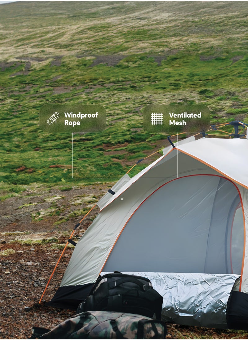 GT-3 Camping Tent / 3-4 People Capacity / 210D Oxford Floor / Polyester Silver Coating Fly / UV Protection / Lightweight / Waterproof / Ventilated Mesh / Windproof Rope - Beige