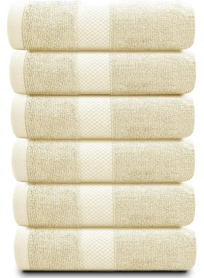 White Classic Luxury Hand Towels | Cotton Hotel spa Bathroom Towel | 16x30 | 6 Pack | Beige