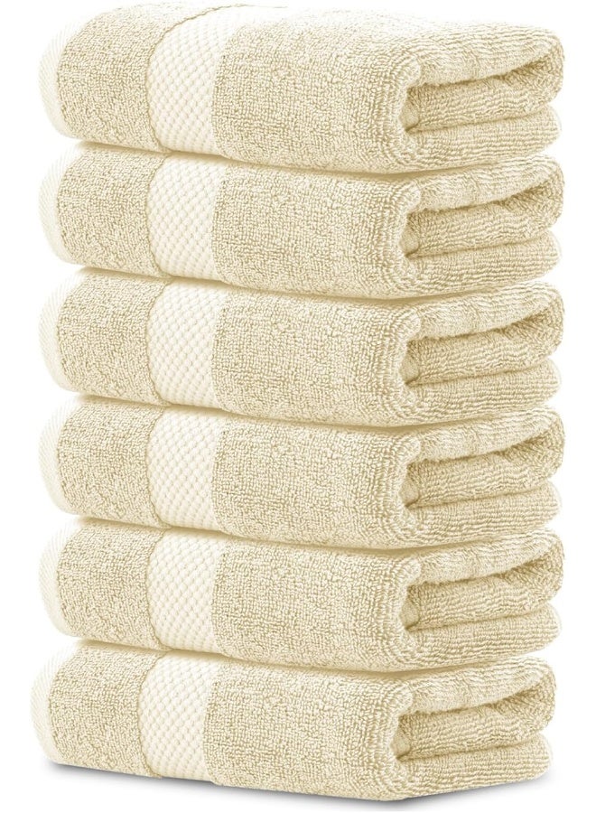 White Classic Luxury Hand Towels | Cotton Hotel spa Bathroom Towel | 16x30 | 6 Pack | Beige