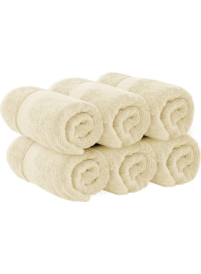 White Classic Luxury Hand Towels | Cotton Hotel spa Bathroom Towel | 16x30 | 6 Pack | Beige