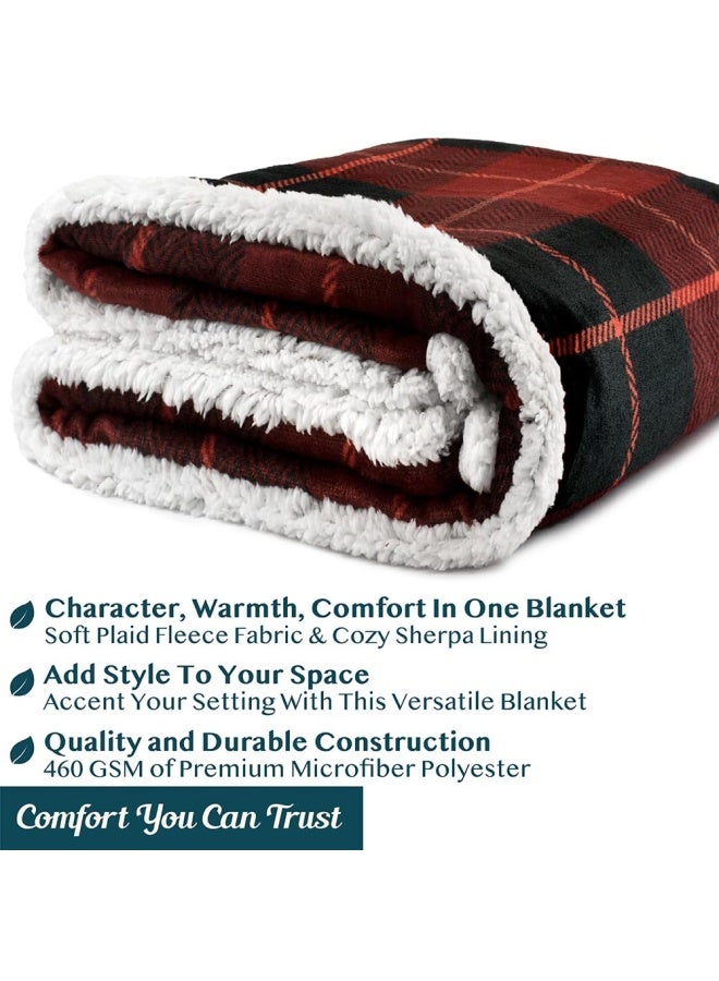 130Cm X 150Cm Plaid Red  Premium Plaid Fleece Sherpa Throw Blanket Super Soft Cosy Lightweight Microfiber Reversible All Season For Couch Or Bed Red 130Cm X 150Cm