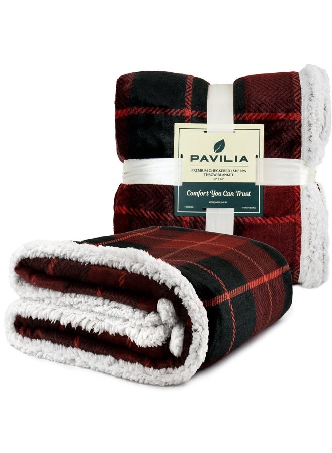 130Cm X 150Cm Plaid Red  Premium Plaid Fleece Sherpa Throw Blanket Super Soft Cosy Lightweight Microfiber Reversible All Season For Couch Or Bed Red 130Cm X 150Cm