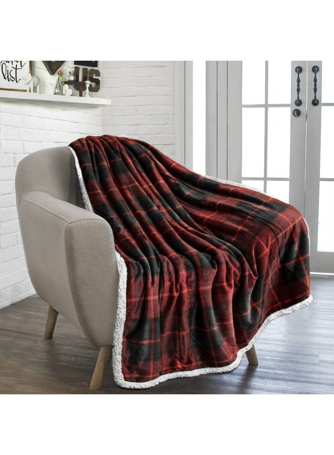 130Cm X 150Cm Plaid Red  Premium Plaid Fleece Sherpa Throw Blanket Super Soft Cosy Lightweight Microfiber Reversible All Season For Couch Or Bed Red 130Cm X 150Cm