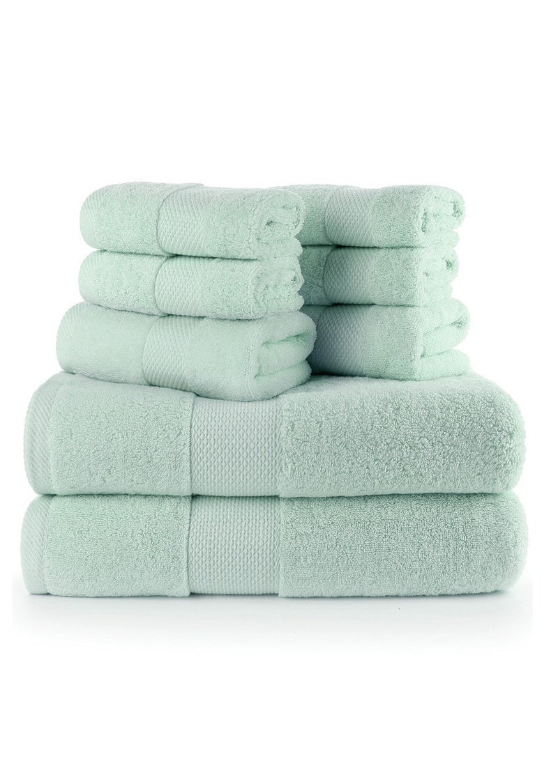 8 Pieces Bath Towel Set, 2 Large Bath Towels 2 Hand Towels 4 Square Towel Cotton Super Absorbent Bathroom Towels(Light Green)