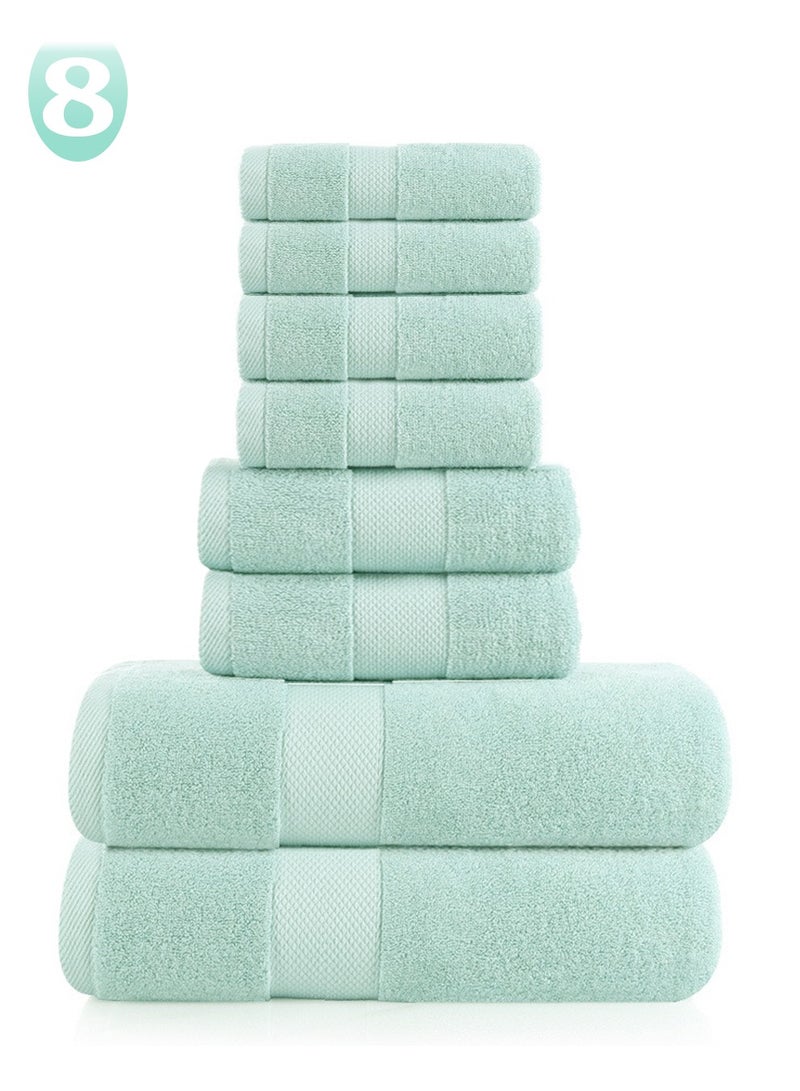 8 Pieces Bath Towel Set, 2 Large Bath Towels 2 Hand Towels 4 Square Towel Cotton Super Absorbent Bathroom Towels(Light Green)