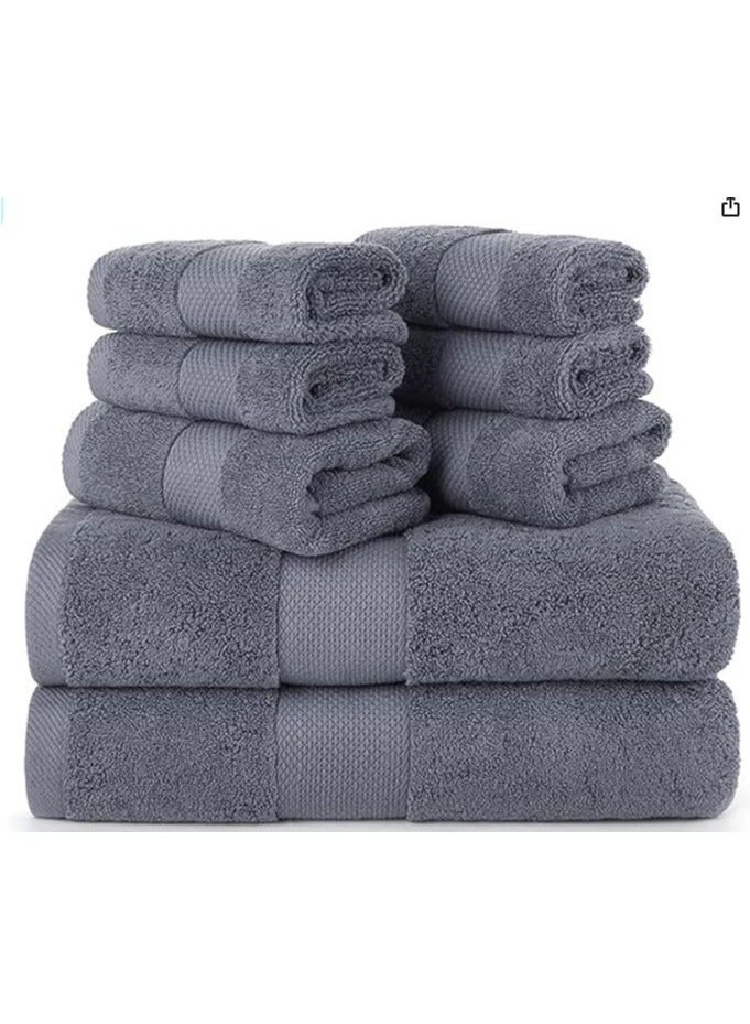 8 Pieces Bath Towel Set, 2 Large Bath Towels 2 Hand Towels 4 Square Towel Cotton Super Absorbent Bathroom Towels(Charcoal)