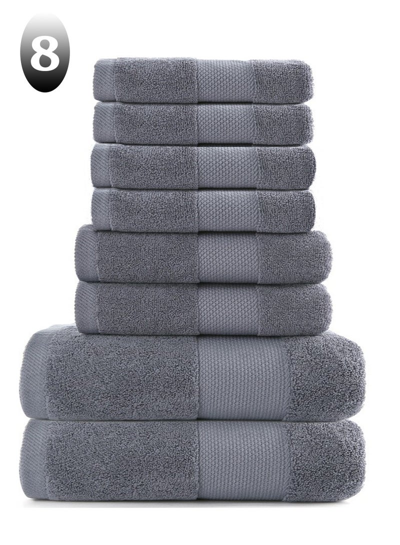 8 Pieces Bath Towel Set, 2 Large Bath Towels 2 Hand Towels 4 Square Towel Cotton Super Absorbent Bathroom Towels(Charcoal)
