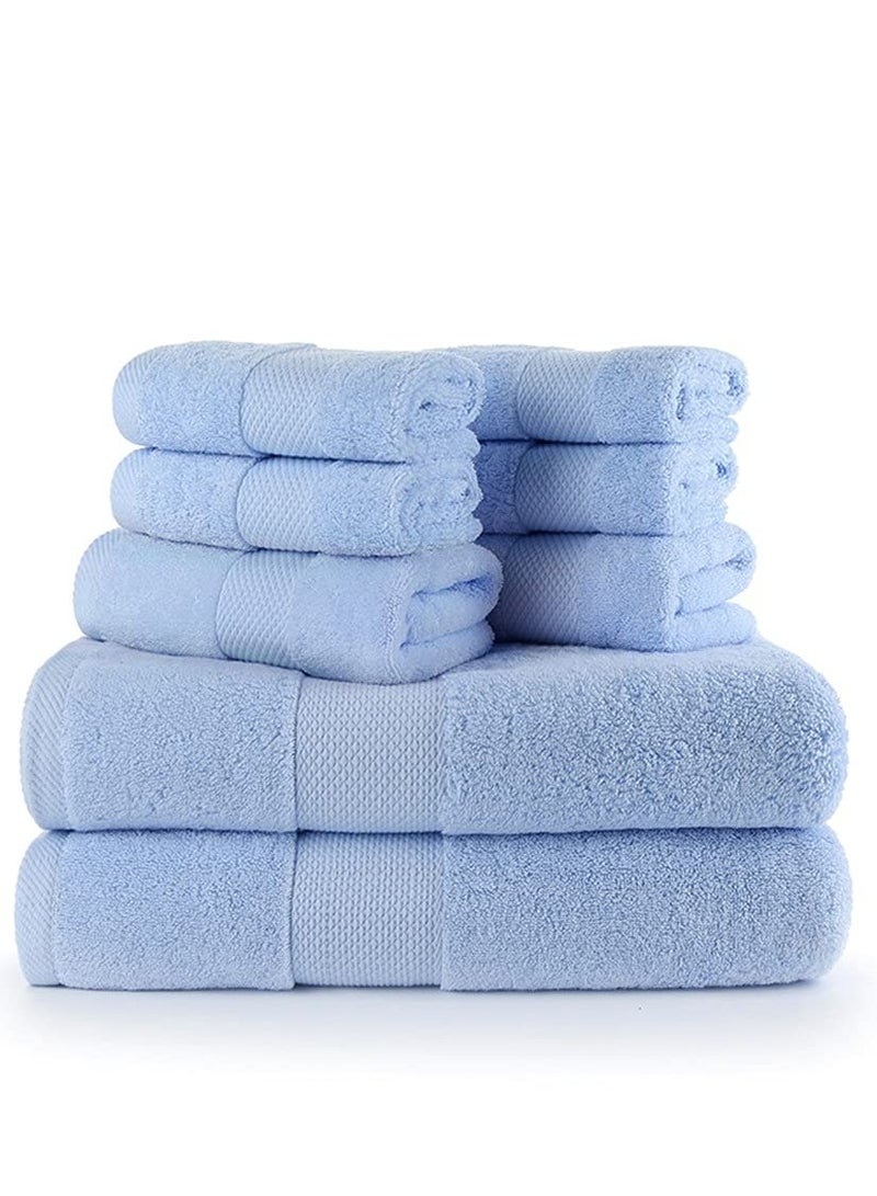 8 Pieces Bath Towel Set, 2 Large Bath Towels 2 Hand Towels 4 Square Towel Cotton Super Absorbent Bathroom Towels(Sky Blue)