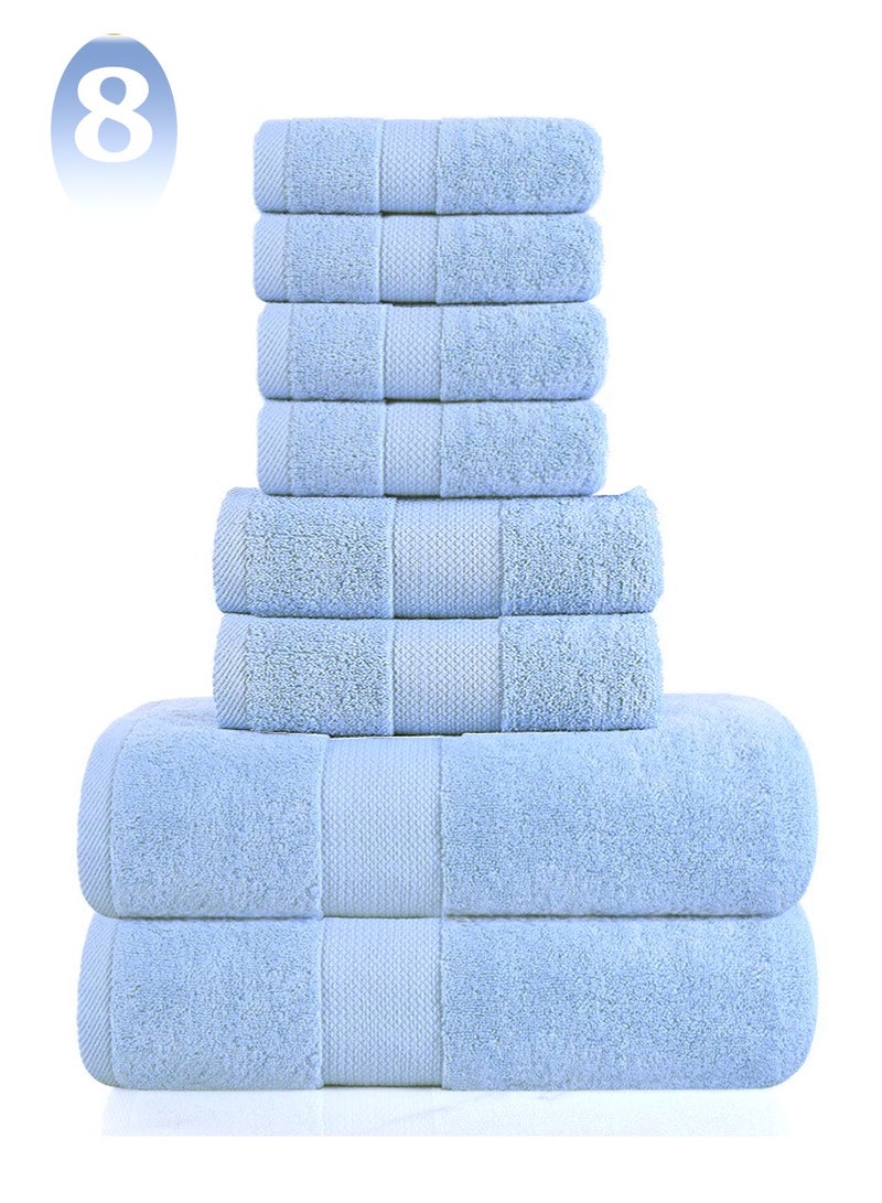 8 Pieces Bath Towel Set, 2 Large Bath Towels 2 Hand Towels 4 Square Towel Cotton Super Absorbent Bathroom Towels(Sky Blue)