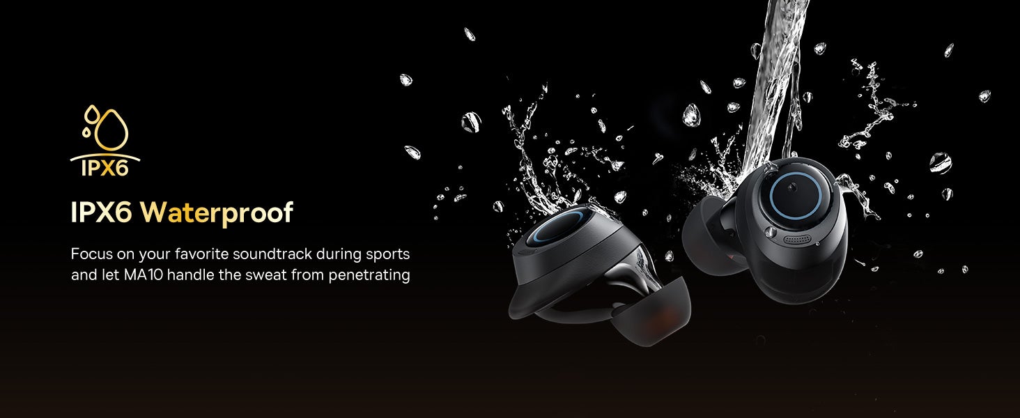 Active Noise Cancelling Wireless Earbuds, Bowie MA10 Reduce Noise by Up To 95%, 140H Battery Life, IPX6 Waterproof, Deeper Bass, 4 ENC Mics, Comfortable Fit, Bluetooth 5.3 Ear Buds Black