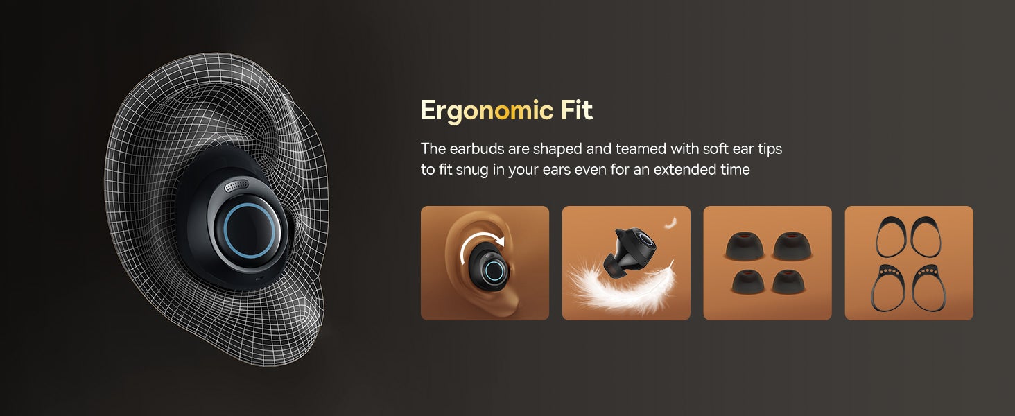 Active Noise Cancelling Wireless Earbuds, Bowie MA10 Reduce Noise by Up To 95%, 140H Battery Life, IPX6 Waterproof, Deeper Bass, 4 ENC Mics, Comfortable Fit, Bluetooth 5.3 Ear Buds Black