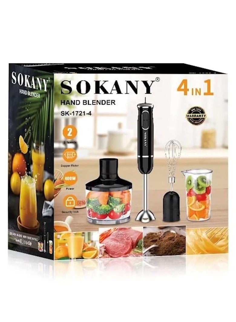 Sokany SK-1721-4 4-in-1 Multifunction Hand Blender Food Processor Electric Chopper 400W