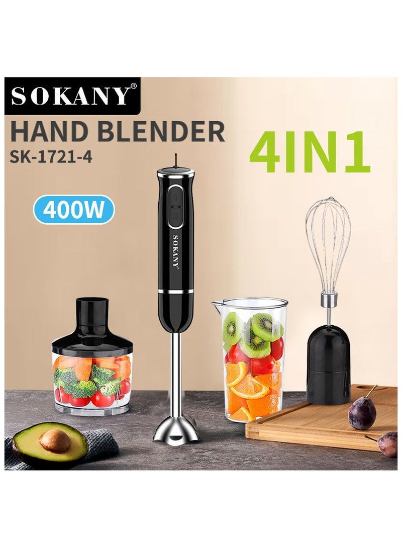 Sokany SK-1721-4 4-in-1 Multifunction Hand Blender Food Processor Electric Chopper 400W