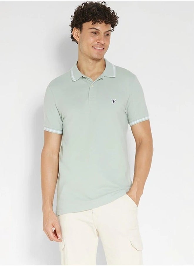 Collar Line Logo Detail Short Sleeve Polo Shirt