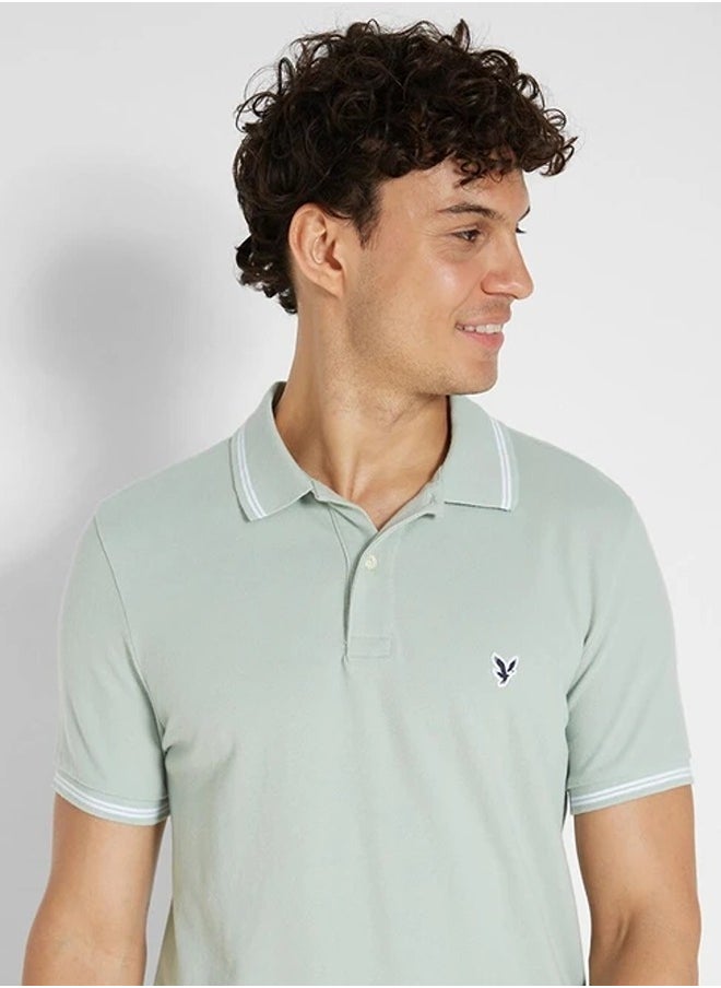 Collar Line Logo Detail Short Sleeve Polo Shirt