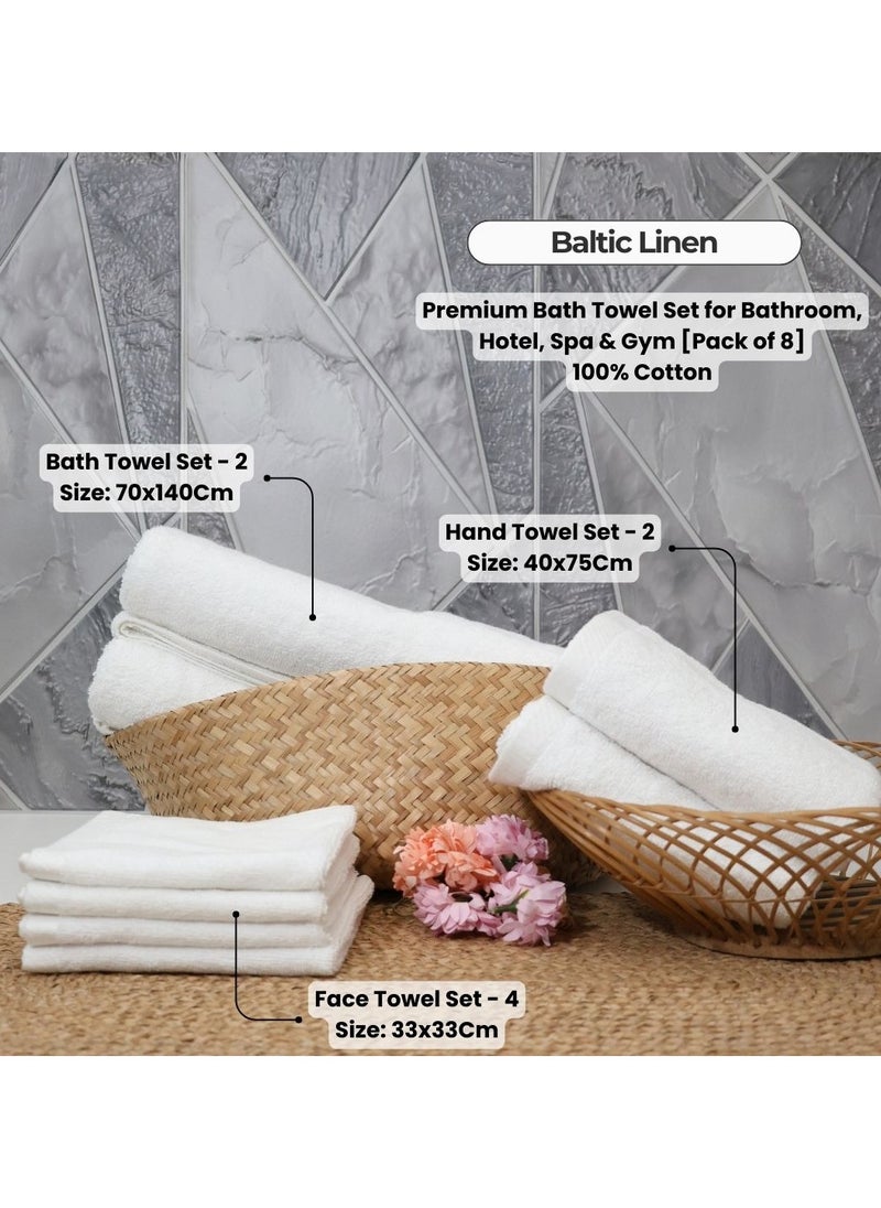 Premium White Bath Towels Set Pack of 8 600 GSM 100% Cotton Luxury Quality