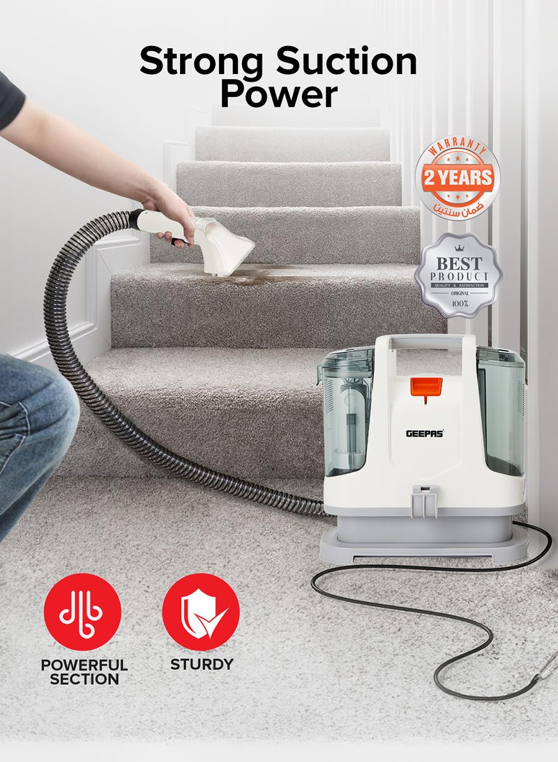 Portable Spot Cleaner-Dual Tank Design, 1.1 L and 0.5L Clean and Dirty Water Tanks/ 2 Cleaning Head Attachments, Lightweight and Compact Design, Perfect for Clean Carpets, Rugs, Upholstery etc 1.1 L 400 W GSC19051 White
