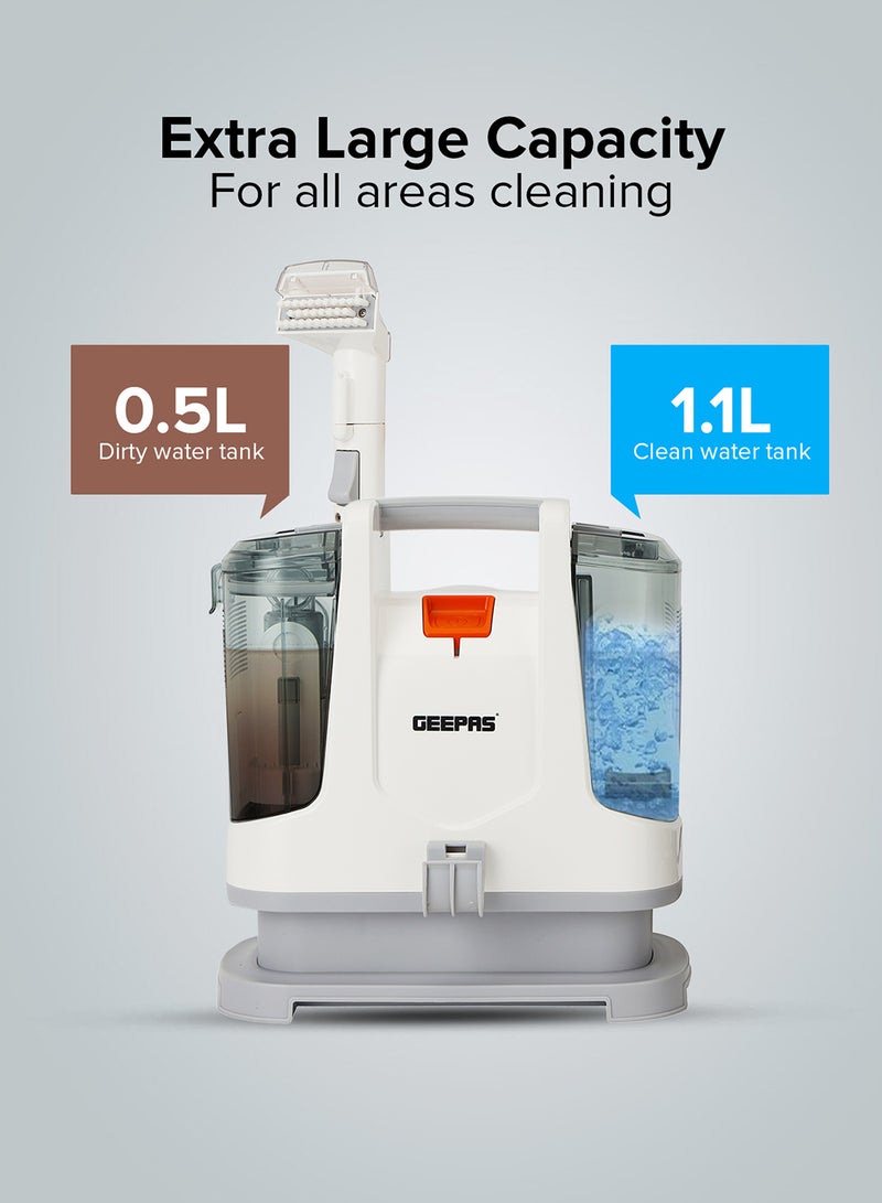 Portable Spot Cleaner-Dual Tank Design, 1.1 L and 0.5L Clean and Dirty Water Tanks/ 2 Cleaning Head Attachments, Lightweight and Compact Design, Perfect for Clean Carpets, Rugs, Upholstery etc 1.1 L 400 W GSC19051 White