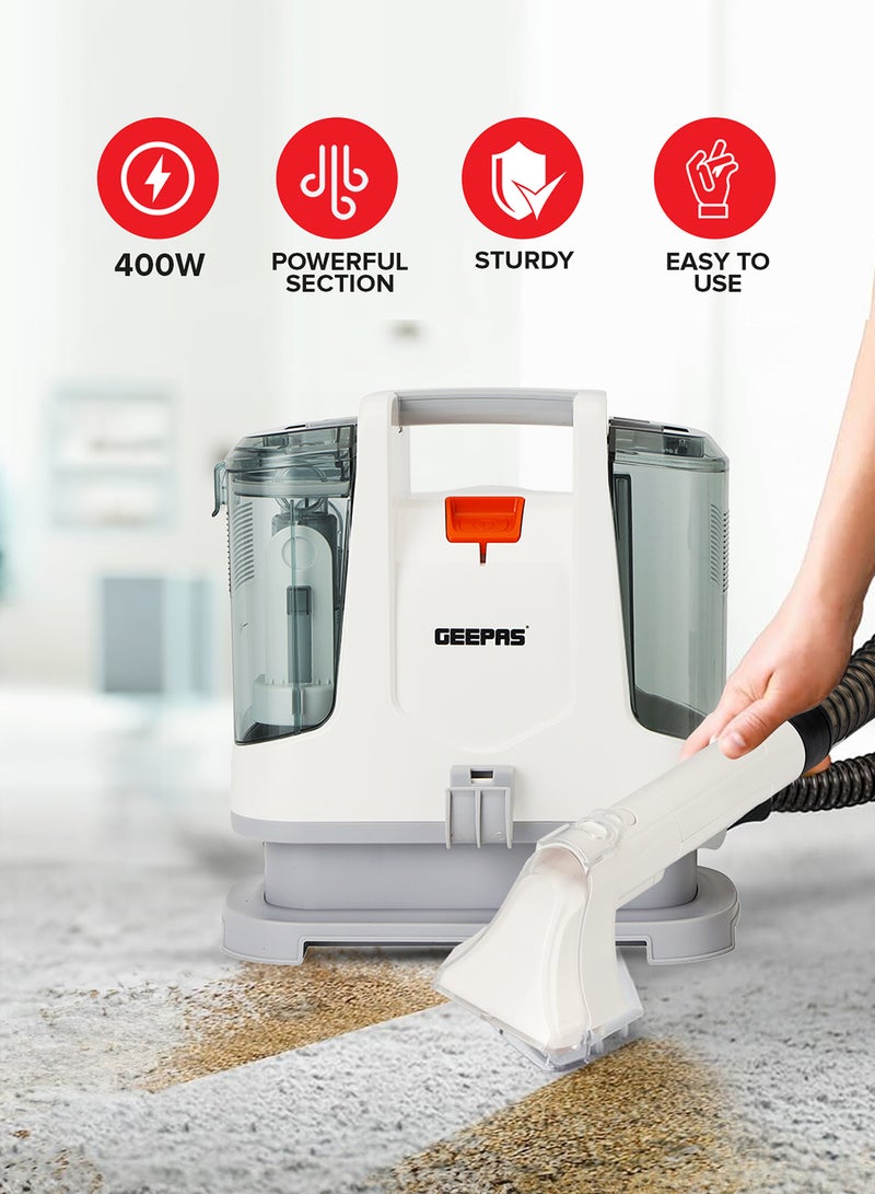 Portable Spot Cleaner-Dual Tank Design, 1.1 L and 0.5L Clean and Dirty Water Tanks/ 2 Cleaning Head Attachments, Lightweight and Compact Design, Perfect for Clean Carpets, Rugs, Upholstery etc 1.1 L 400 W GSC19051 White