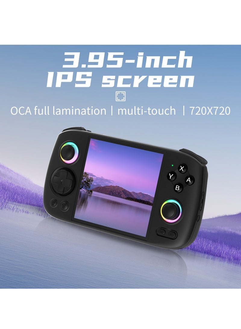 ANBERNIC RG Cube Retro Handheld Game Console 64bit Android 13 Unisoc T820 3.95 Inch IPS Screen Hall Joystick RGB lighting effect (Black)